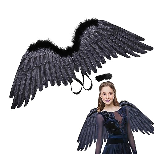 Kazuko Engelenvleugels voor volwassenen, verstelbaar veren-engelenvleugelkostuum voor volwassenen, meisjeskostuumaccessoires voor volwassenen of halo-hoofdband, Halloween-cosplay-kostuums voor
