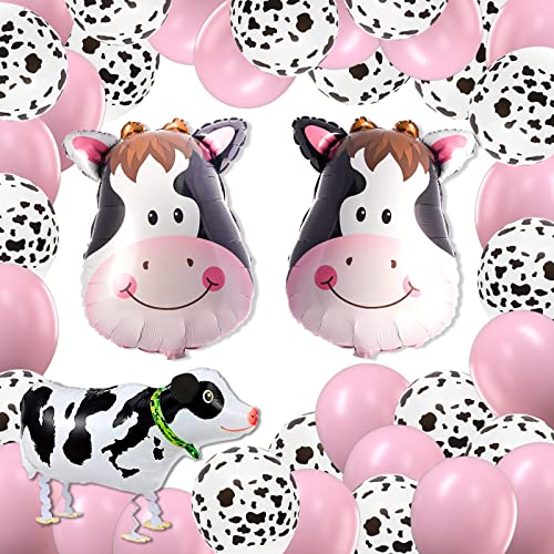 PartyWoo Cow Party-ballonnen, 58-delige Farm Party-ballonnen, Cow Foil-ballonnen, Cow-Print-ballonnen, Baby Pink-ballonnen, Walking Cow Mylar-ballon voor verjaardagsfeestje, Farm Animal Theme-feest
