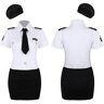 WEITING Vrouwen volwassenen politieagent politieagente uniformen sexy agent cosplay kostuum wit shirt rok hoed stropdas rollenspel kostuums wit zwart, L