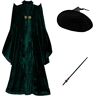 Oakamy Minerva Mcgonagall kostuum heks vampier gewaad heks Halloween carnaval cosplay heksenjurk kraag lange cape toverstaf, set, L