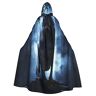 RFSHOP Cape met capuchon, uniseks, met capuchon, Halloween, kerstmantel, kostuum, party, cape, nachtscène met wolf, rotsen en stormachtige hemel