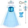 URAQT Elsa Prinsessen Kostuum, Elsa Prinsessenjurk met 6 Prinses Accessoires, Meisjes Elsa Jurk Luxe Lovertjes Prinsessenjurk voor Feest Kerstmis Carnaval Party Halloween Verjaardagsfeest (110cm)