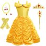 Foierp Belle Princess Dress up voor meisjes Beauty and the Beast kostuum voor kinderen geel gelaagde off-shoulder jurken voor verjaardagsfeestje Halloween Cosplay