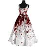 fanelod Bloed bevlekte jurk Halloween, Halloween bloedspattenjurk, Halloween bloederig kostuum, Dames Halloween-kostuum, aangescherpte taille Mouwloos uitlopende zoom Bloedbedrukte Halloween-jurk