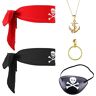 VIKSAUN 5 stuks piraat kostuum accessoires set, piraten oogpatches hoepel oorbellen piraat hoofd sjaal vintage piraat ketting, piraat kapitein dress up set voor Halloween en piraten partij