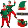 I LOVE FANCY DRESS Unisex elfenkostuum voor volwassenen, uniseks, brutale elfen, kerstkostuum, groene top + rode broek + riem + elfenhoed met oren + luxe pompom-elfschoenen (Large   18-20)