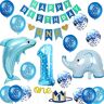 Jiahuade 1e verjaardagsdecoratieset, verjaardagsslinger, verjaardagsdecoratie, blauw, voor jongens, 1 jaar, decoratie, 1e verjaardag, verjaardagsdecoratie, 1 jaar, blauw