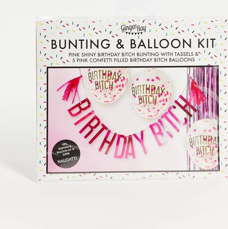 Ginger Ray birthday b balloons and bunting pack-Pink  Pink