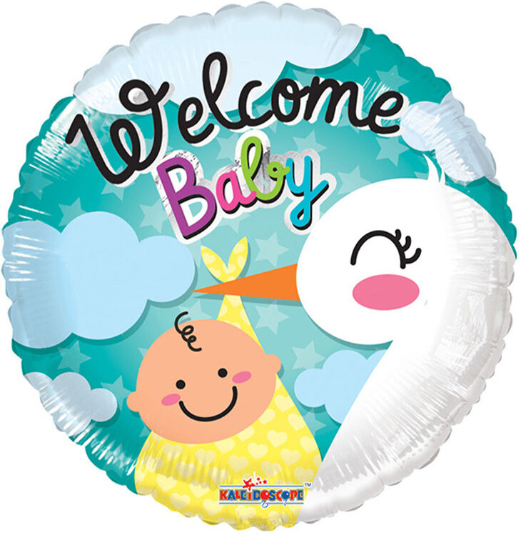 Hisab/Joker Folie Ballong 46 Cm - Welcome Baby (Stork)