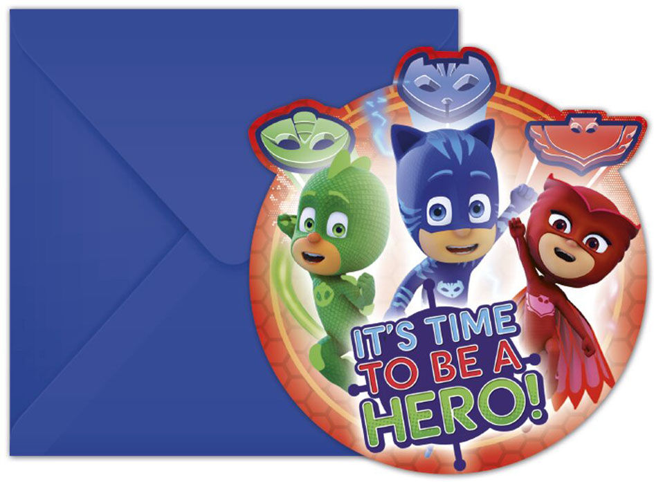 Pj Masks/ Pysjheltene Pysjheltene Invitasjoner Med Konvolutt 6 Stk