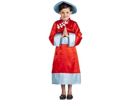 Disfrazzes Fato de Menina Chinesa Vestido Com Faixa Azul Vermelho (Tam: 7 a 9 anos)