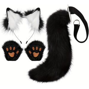 Temu Furry Claw Gloves Simulation Fox Ear Kc Tail Cosplay Wolf Tail Fox Tail Costume Halloween Party Dress Up Props dark gray suit