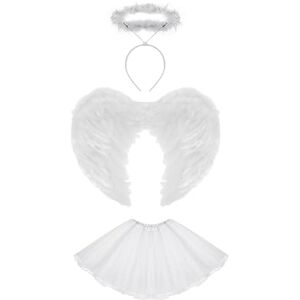 Lizzy Kids Animal Ear Set Tutu Costume School Book day week Nativity Angel Fairy Wings Fancy Dress Party Outfit Skirt Accessories Kit (Angel Wings Halo Tutu Costume - White)