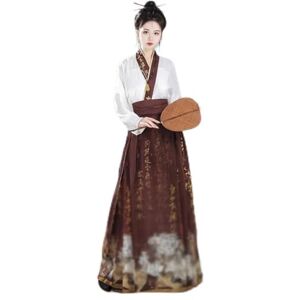 MHDZV Elegant Chinese Hanfu Women Daily Han Element New Chinese Shirt With Horse Face Skirt Set Complete Set Traditional Costume