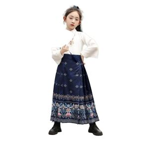 LEVDRO Girls' Ancient Chinese Traditional Horse Face Skirt for Stage, Horse Face Skirt Suit Chinese Style Ancient Costume (B,130CM)