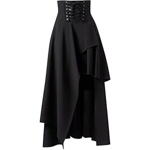 Beokeuioe Women's Renaissance Maxi Skirt Steampunk Skirt Victorian Pirate Skirt Elastic High Waist Medieval Skirt Women's Drawstring Ruffle Vintage Long Skirts, A1 BLACK, XXL