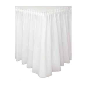 Unique Solid White Plastic Rectangular Table Skirt (73cm x 4 meters) 1 Count - Easy Assembly and Reusable, Elegant & Versatile Party Decor