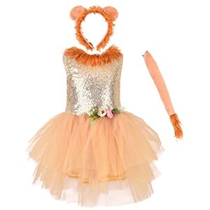 OBEEII Kids Lion Costume Cosplay Halloween Costume, Sheep/Monkey/Fox Tutu Dress with Hair Hoop Tail Fancy Dress Up Costume for Halloween Carnival Birthday Christmas Stage Performance Gold Lion 6 Years