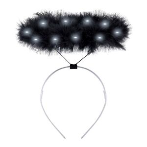 Lizzy Ladies Animal Fancy Dress Tutu with Ears Bow Tail Set for Halloween, Hen Party Fancy Outfit Tutu Skirt (LED Halo Headband Black)