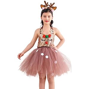 Suphyee Girls Jungle Themed Cosplay Dress Animal Leopard Cosplay Tutu Dress,Reindeer with Headband Halloween Dress Up Clothes,Christmas Birthday Party Outfit, Jungle Party Animal Costume for Girls,