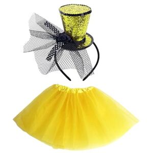 FEESHOW Kids Tulle Skirt with Mini Top Hat Headwear Gloves Stockings Suit Carnival Cosplay Costume Accessory Type D Gold One Size