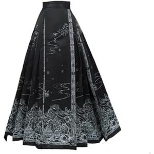 Zhongkaihua Women's Chinese Horse-Face-Skirt Costume, Pleated Floral Print, Elegant Vintage Hanfu Mamianqun, Maxi Length Swing Skirt, Casual Fashion Skirt for Adults, Han-style Outfit