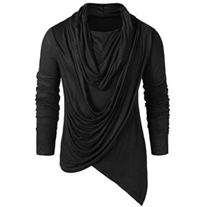 Generic Steampunk Tops Men Heap Collar Solid Top Medieval Asymmetrical Hem Shirt Long Sleeve Winter Vintage Chic Blouses for Goth Renaissance Retro Court Halloween Victorian Shirts, Black, M