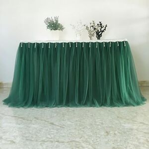 JTZYM 9FT *77CM Mesh Fluffy Tutu Tulle Table Skirt Chiffon Table Skirt With Tassel Wedding For Baby Shower Party Ruffle Pleated Table Skirt