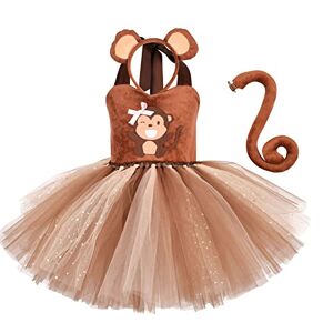 OBEEII Halloween Animal Costume for Kids Girls, Sheep/Monkey/Fox Tutu Dress with Hair Hoop Tail Fancy Dress Up Costume for Halloween Carnival Birthday Stage Performance Monkey 5-6 Years