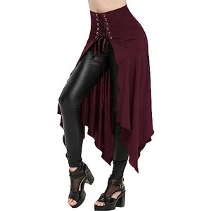 Liebeimmer Womens Gothic Steampunk Skirt Renaissance Victorian Pirate Midi Wrap Skirt Halloween Cosplay Lace-Up Medieval Costume/Halloween Costume Outfits Fancy Dresses/Shipping 7 Days Wine