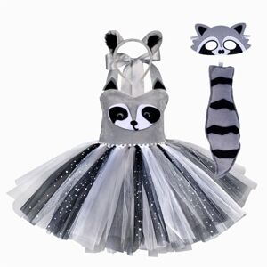 MODRYER Animal Raccoon Dress Girls Cosplay Costume Stage Show Dress With Tail And Headgear Halloween Jungle Themed Dress Up Child Birthday Party Outfits,Grey-2T