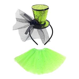 Aislor Kids Cosplay Accessory Kit Tulle Skirt Gloves Stockings Mini Top Hat Headwear Bowtie Sets for Halloween Carnival Dress Up Type D Light Green One Size