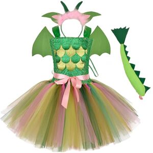 MODRYER Dinosaur Cosplay Costume Girls Animals Themed Dresses With Headgear And Tail 1~12 Years Old Child Halloween Costumes Novelty Birthday Gift,Pink-12~18M