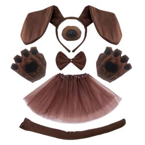 XNIVUIS 6 Pieces Puppy Dog Costume Set,Include Brown Dog Ears and Tail Nose Gloves Bowtie and Dress Set,Animal Costume Accessories for Adult Kids Animal Theme Party Children's Day Christmas (Brown)