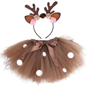 Oshhni Reindeer Skirt Headband Hairband Gifts Cute Fancy Dress Outfit Antler Headband for Prom Party Stage Show Halloween Kids