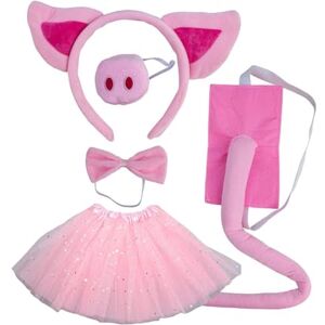 Angelluck Pig Costume Accessories Set Fuzzy Pig Ears Headband Bowtie Snout Skirt And Tail Accessory Kit Piglets Costume Animal Fancy Costume Kit