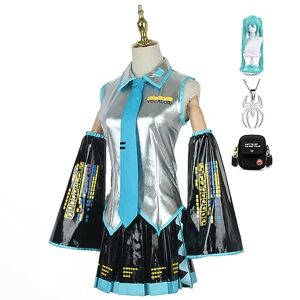 JOHLCR Anime Hatsune Miku Cosplay Costume with Wig Gift for Manga Lovers Uniform Outfits Halloween Manga Carnival Costume for Adults Suitable for Stage Play, Anime Expo,Grey,M