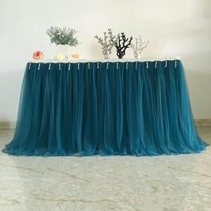 JTZYM 300 * 77CM Mesh Fluffy Tutu Tulle Table Skirt Chiffon Table Skirt With Tassel Wedding For Baby Shower Party Ruffle Pleated Table Skirt