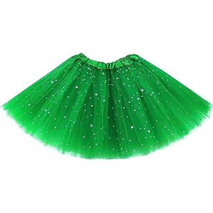 Lizzy Deluxe Kids 3 Layered LED Plain, Glitter, Tutu Skirts - Light Up Tutu Skirt Fancy Dress (Glitter - Green)