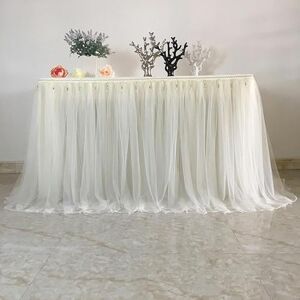 JTZYM 9FT *77CM Mesh Fluffy Tutu Tulle Table Skirt Chiffon Table Skirt With Tassel Wedding For Baby Shower Party Ruffle Pleated Table Skirt