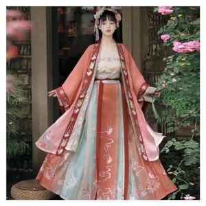 MHDZV Elegant Chinese Hanfu Women Pasted Ancient Style Flared Waist Horse Face Skirt Set Spring Autumn Tang Dynasty Traditional Costume