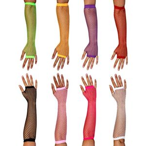 I LOVE FANCY DRESS LADIES LONG FISHNET GLOVES 80S FANCY DRESS ACCESSORY FINGERLESS 1980S POPSTAR ICON NEON RAVE ROLLER DISCO 80'S - BABY PINK