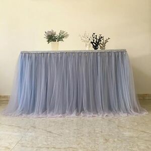 EILJSF 300 * 77CM Mesh Fluffy Tutu Tulle Table Skirt Chiffon Table Skirt With Tassel Wedding For Baby Shower Party Ruffle Pleated Table Skirt