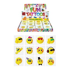 Henbrandt 36x Mini Yellow Smile Face Temporary Tattoos for Children 12pc Packs Smiling Faces Kids Party Bag Favours Loot Bag Fillers Lucky Dip Wedding Favours for Boys and Girls