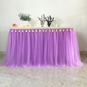 JTZYM 300 * 77CM Mesh Fluffy Tutu Tulle Table Skirt Chiffon Table Skirt With Tassel Wedding For Baby Shower Party Ruffle Pleated Table Skirt