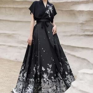 JIMINISO Gothic Style Black Cross Neck Blouse Printed Butterfly Horse Face Skirt Chinese Ancient Princess Cosplay Costumes