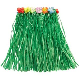 Rubies Rubie's Official Hawaiian Grass Skirt Green with Flowers, 50 cm, Adult Costume - One Size