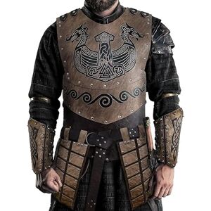 LUSDIR Viking breastplate with medieval retro skirt armor, arm bracers, faux leather set, in black and brown, suitable for Halloween, cosplay and gifts (D, One Size)