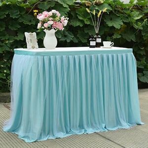 EILJSF 10FT*77CM Satin 2 Layer Mesh Fluffy Tutu Tulle Table Skirt Chiffon Table Skirt Wedding For Baby Shower Party Ruffle Pleated Table Skirt