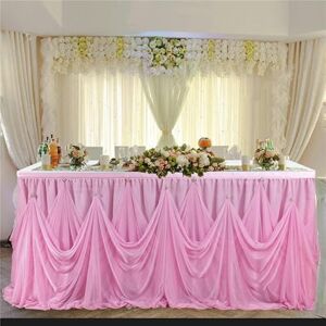 JTZYM 6/9FT *77CM Wave Fluffy Tutu Tulle Table Skirt With Rhinestone Pendent Chiffon Table Skirt Wedding For Baby Shower Pleated Table Skirt